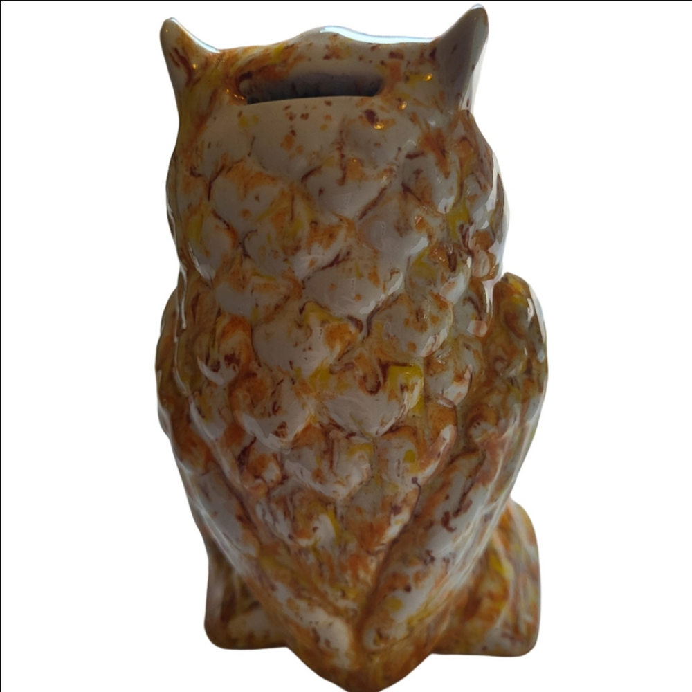 Owl Bank in Orange and Brown Chalkware - Picture 3 of 6